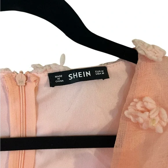 Shein Pink Embroidered Mini Dress Size Medium - Picture 7 of 10